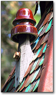 Detail of Suite 16 Birdhouse Metal Roof & Porcelain Insulator by Fowl Places